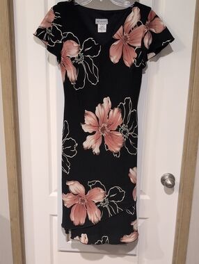 Metaphor Black Midi Dress with Blush Floral Design